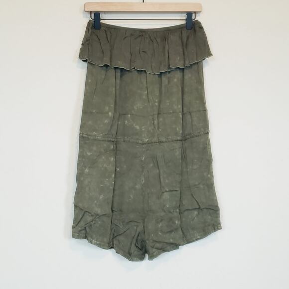 Chaser Washed Green Heirloom Ruffle Romper Strapless Size Medium - Picture 3 of 7